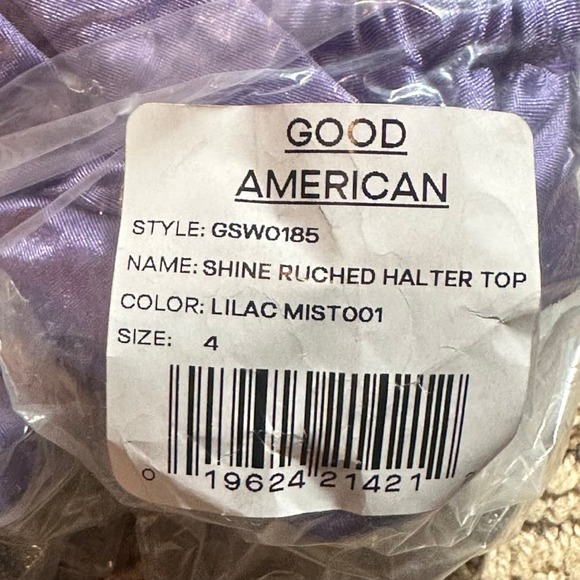 NWT GOOD AMERICAN Bikini Shine Ruched Halter Top in Lilac Mist - Size XL (GA 4) - Picture 5 of 6